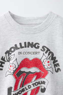 ZARA ФУТБОЛКА С ПРИНТОМ ROLLING STONES ©, СЕРЫЙ МЕЛАНЖ