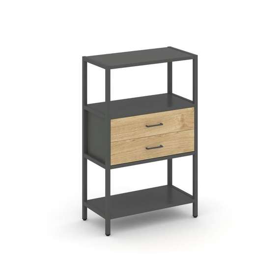 Shelf System Односекционный стеллаж трехярусный с ящиками SN.STM-312 Антрацит/Тиквуд Светлый/Металл