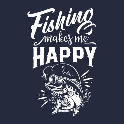 принт PewPewCat Fishing makes me happy для темно-синей футболки