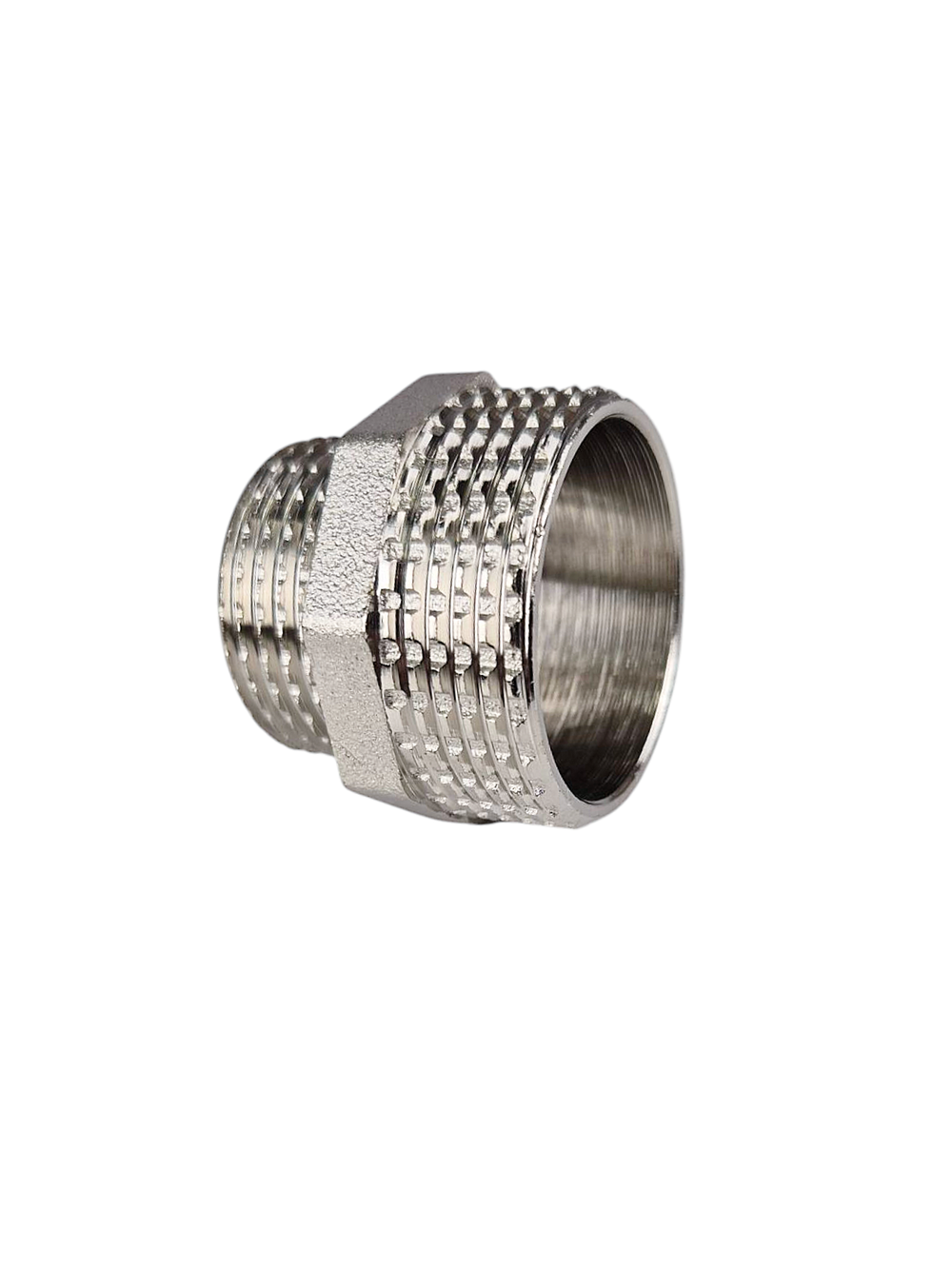 Ниппель переходной, латунь, наружная резьба 1 1/4"х1", никель, RTP