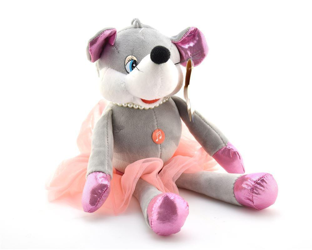 Игрушка мягкая Мышка с бусами 17см муз. чип в пакет (Мульти-Пульти)