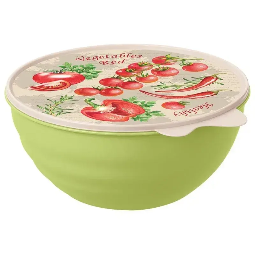 МИСКА С КРЫШКОЙ С ДЕКОРОМ WAVE 1,55Л (Зеленый)