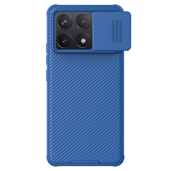 Чехол синего цвета от Nillkin с сдвижной шторкой для камеры для Xiaomi Redmi K70, K70 Pro и Poco F6 Pro, серия CamShield Pro