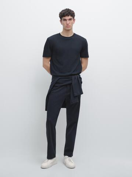 Massimo Dutti Брюки прямого кроя из смесовой хлопковой ткани, темно-синий