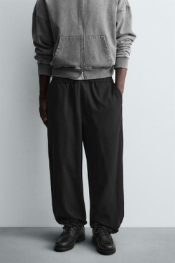 ZARA БРЮКИ RELAXED FIT ИЗ РЕЛЬЕФНОЙ ТКАНИ, ЧЕРНЫЙ