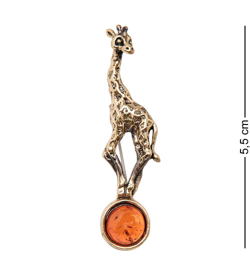 AM-2017 Брошь «Жирафик на шаре» (латунь, янтарь)