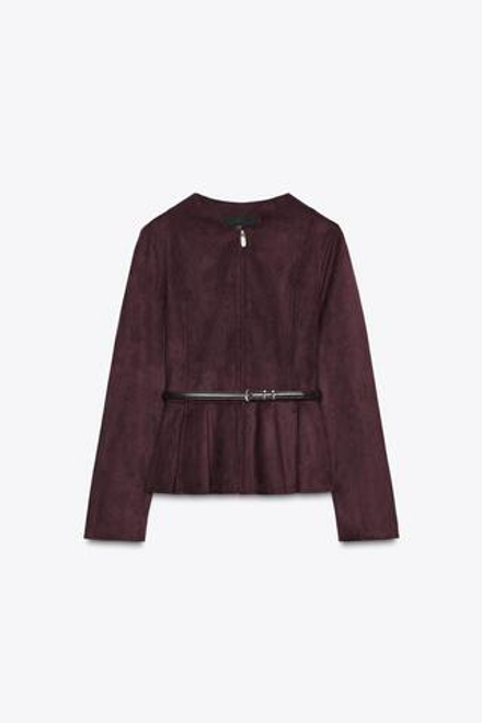 ZARA КУРТКА С БАСКОЙ И ПОЯСОМ, БУРГУНДИ