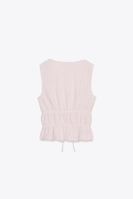 ZARA ТОП В КЛЕТКУ ВИШИ С ЗАВЯЗКАМИ, РОЗОВЫЙ/БЕЛЫЙ