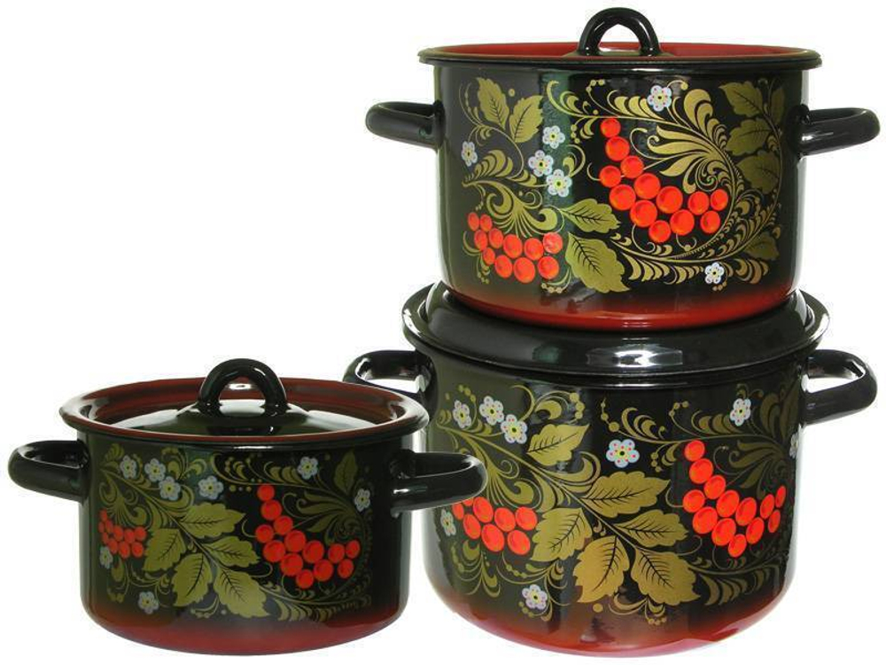 Набор кастрюль "Рябина" черная с красным тонированием