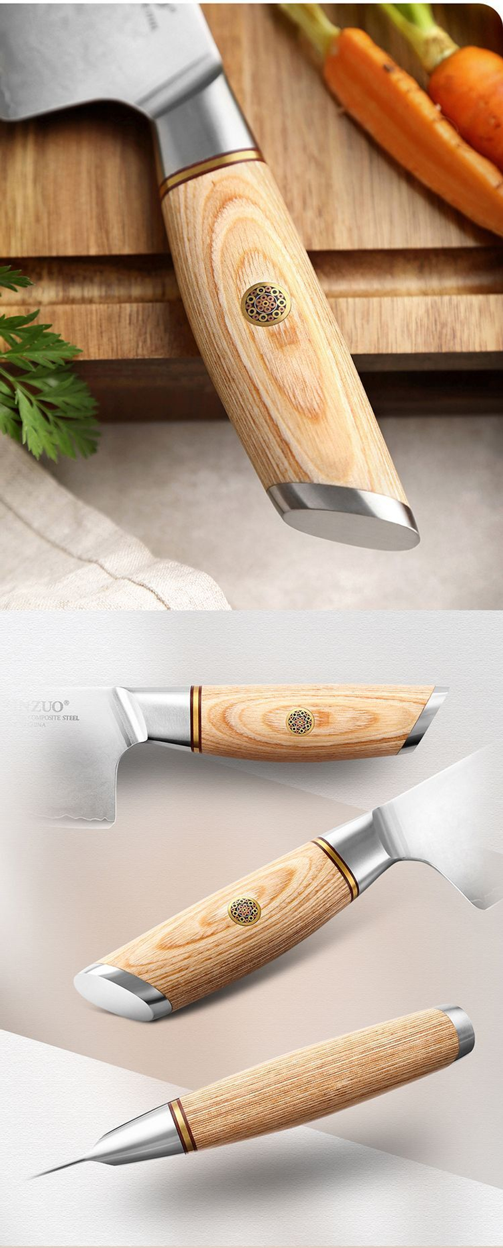 Кухонный нож Xinzuo B37S Chef нож 8,5 дюймов клинок 3 Layers Composite рукоять дерево pakka, длина лезвия 21,2 см