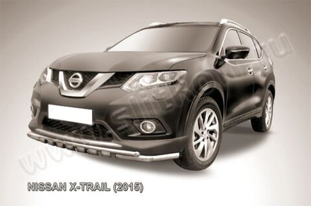 Защита переднего бампера (нержавейка) Nissan X-Trail (2013-2023) d57+d42 с декор элем