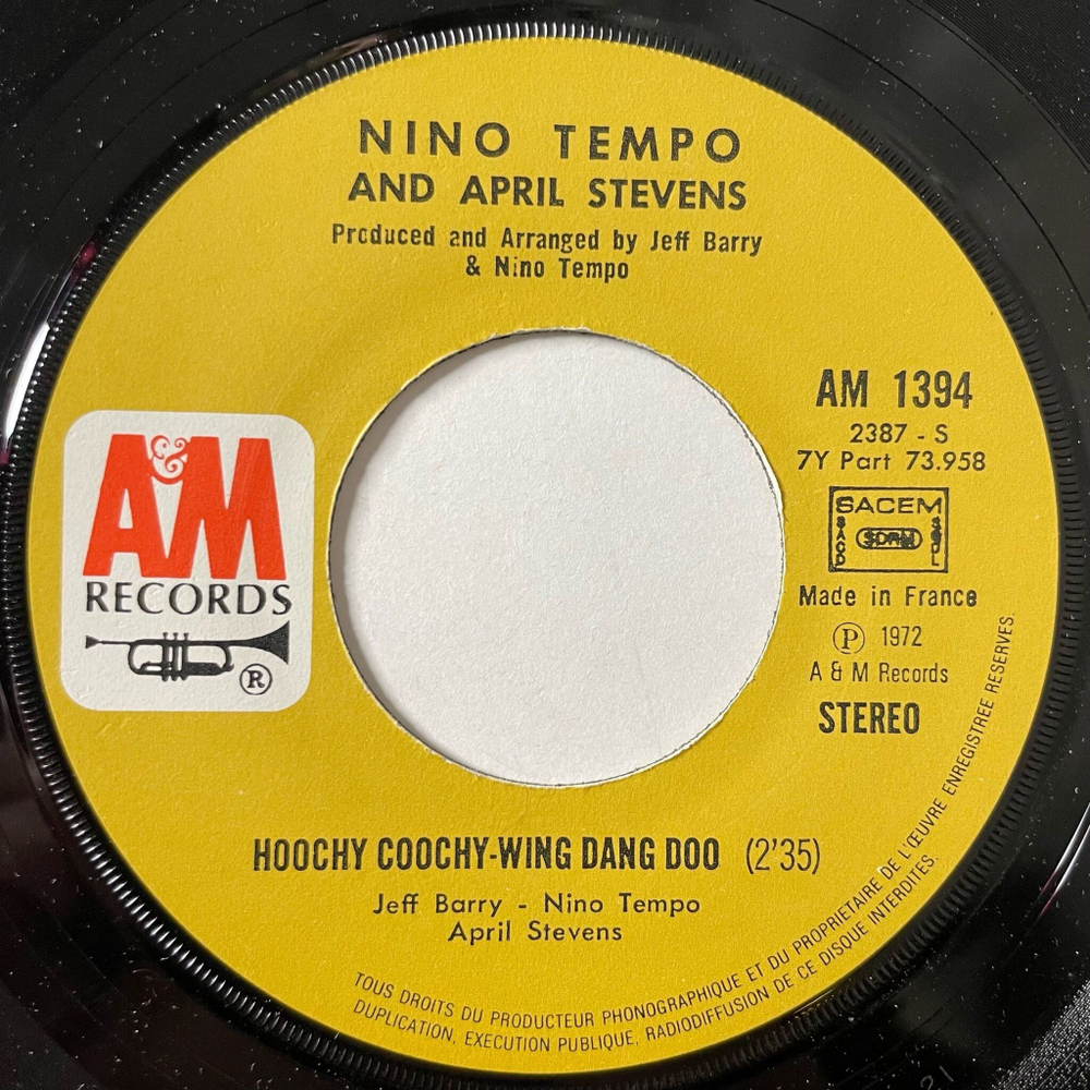 Винтажная виниловая пластинка LP Nino Tempo and April Stevens Love Story (France 1972) 7 дюймов, 45 RPM, Single