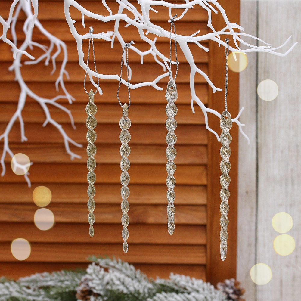 Подвеска «Сверкающая сосулька» 13 см (набор 4 шт), Золото