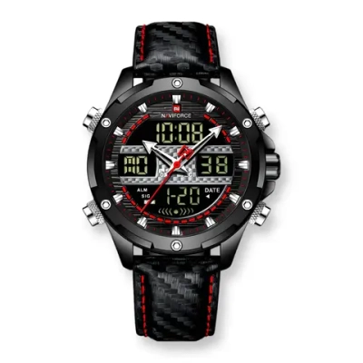 Подарочный набор - часы наручные кварцевые NAVIFORCE на кожаном ремешке, черный W8910-04