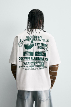 ZARA ФУТБОЛКА С ПРИНТОМ И НАДПИСЯМИ, БЕЛЫЙ