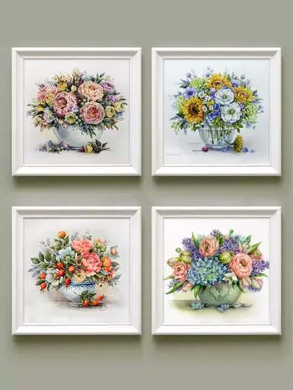 Картины на стену интерьерные на холсте 4 шт, 23*23 см