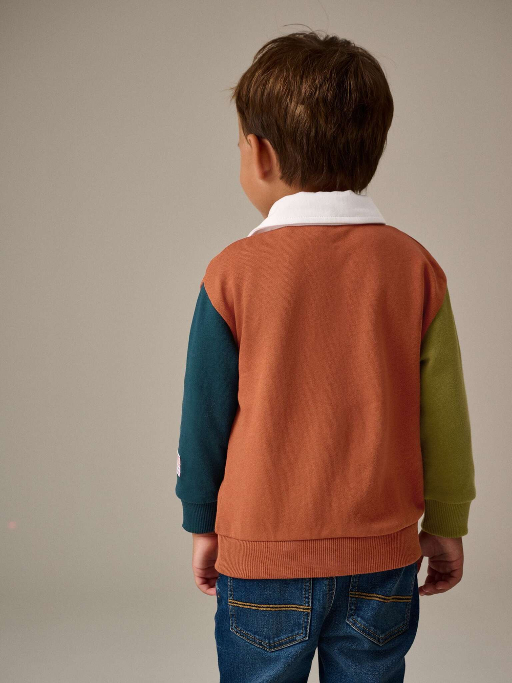 Толстовка с воторником для мальчика Next B27-983, Кирпичный, Салатовый, Синий