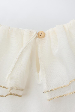 ZARA БОДИ С КОНТРАСТНЫМ ВОРОТНИКОМ, ЖЕЛТОВАТО-БЕЛЫЙ