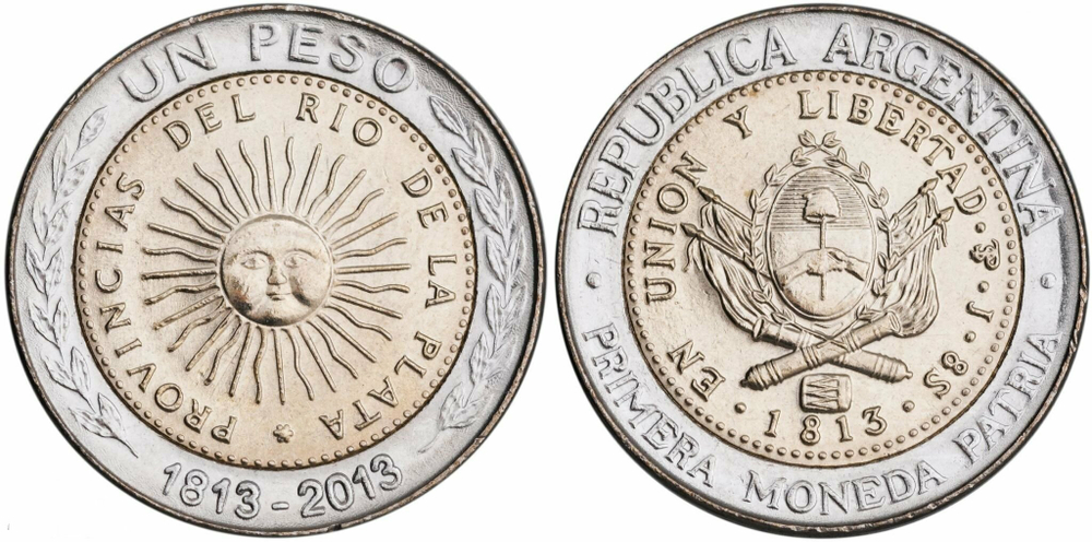 Аргентина 1 песо 2013 200 лет первой национальной монете UNC