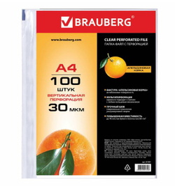 Папки-файлы перфорированные, А4, BRAUBERG "STANDARD", комплект 100 шт., матовые, 30 мкм, 221991