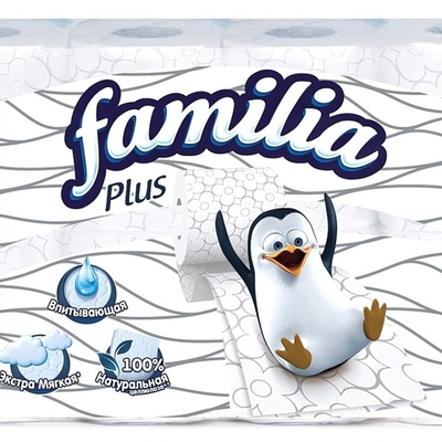 Бумага туалетная FAMILIA PLUS 2 сл., 8 рул., белая