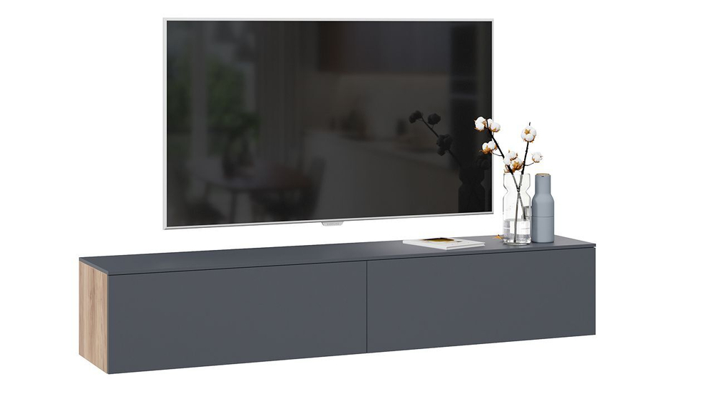 Тумба под телевизор подвесная Яблоня Беллуно/Графит софт 180х37х33 см