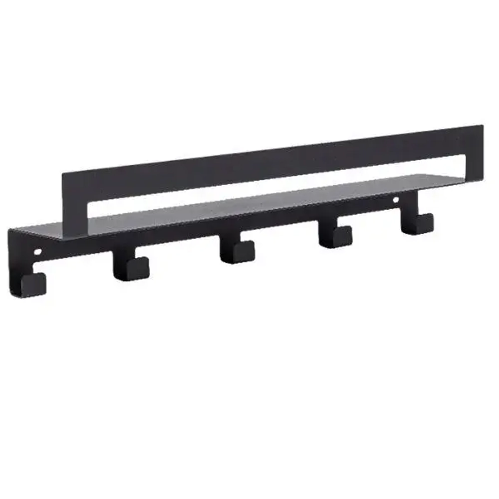 Полка настенная Line 50см с 5-ю крючками (черный)