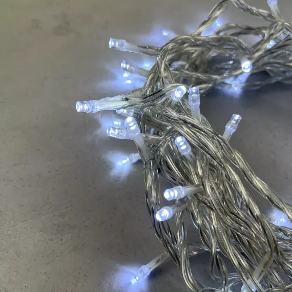Светодиодная нить 100 холодных белых LED ламп, 10 м., 24В., прозрачный провод ПВХ, LTC (PST100-10-1W)