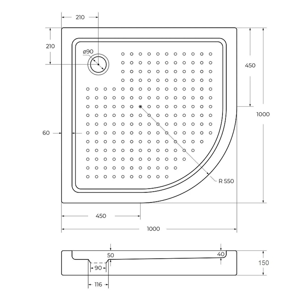 Акриловый поддон для душа BelBagno Tray 100x100 TRAY-BB-R-100-550-15-W0 Белый