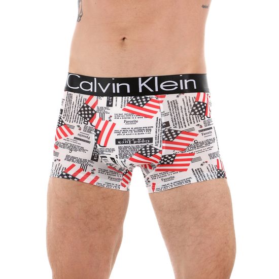 Мужские трусы боксеры белые с принтом "США" с черной резинкой Calvin Klein