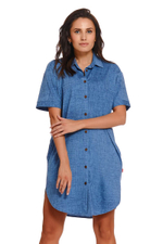 Оригинальное платье-рубашка на пуговках (Размер: L) (Цвет: синий)