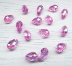 БК016ДС118 Хрустальные бусины-капли, цвет: ярко-розовый AB прозрачный, 11х8 мм, кол-во: 15 шт.
