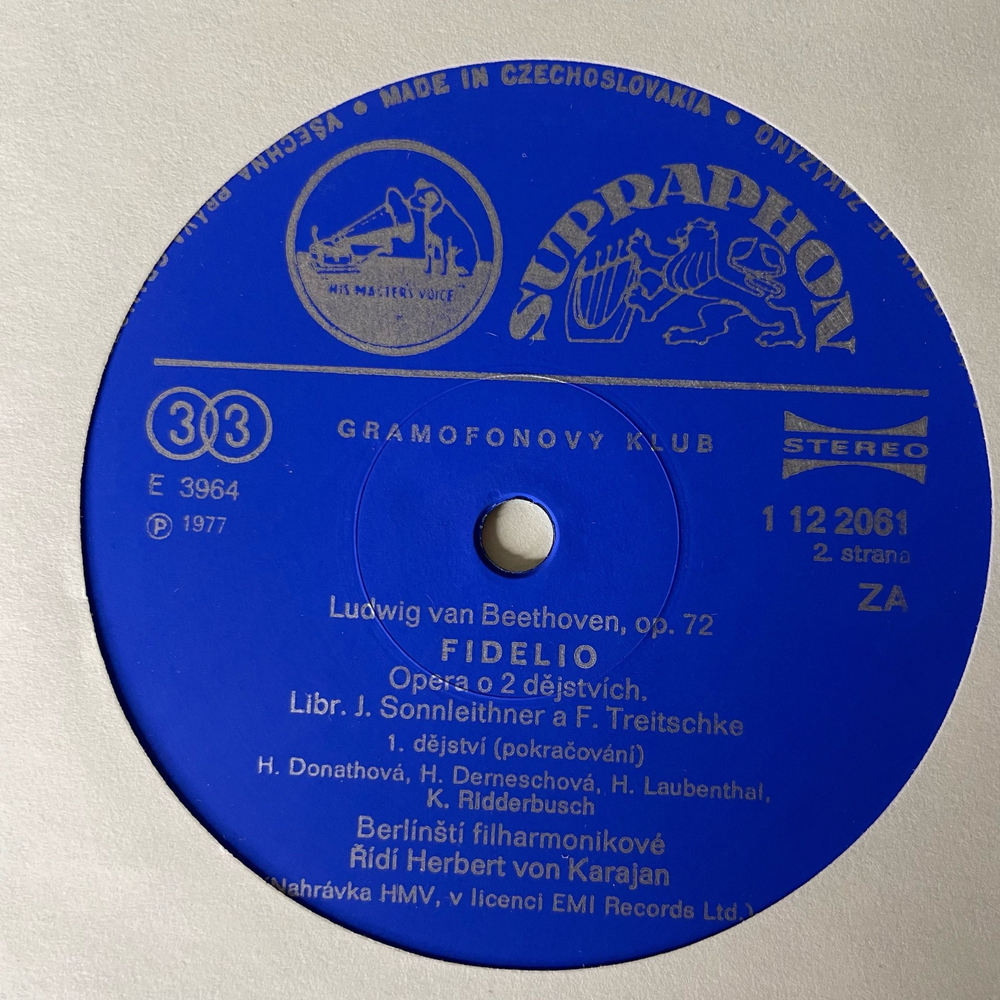 Винтажная виниловая пластинка LP Beethoven Бетховен, Karajan Караян, Fidelio Фиделио Опера (Чехословакия 1977)