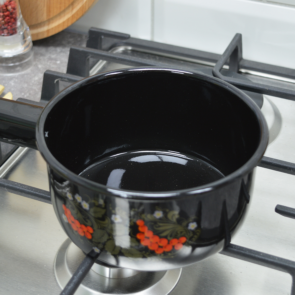 Ковш 1л черный с красным "Рябина"