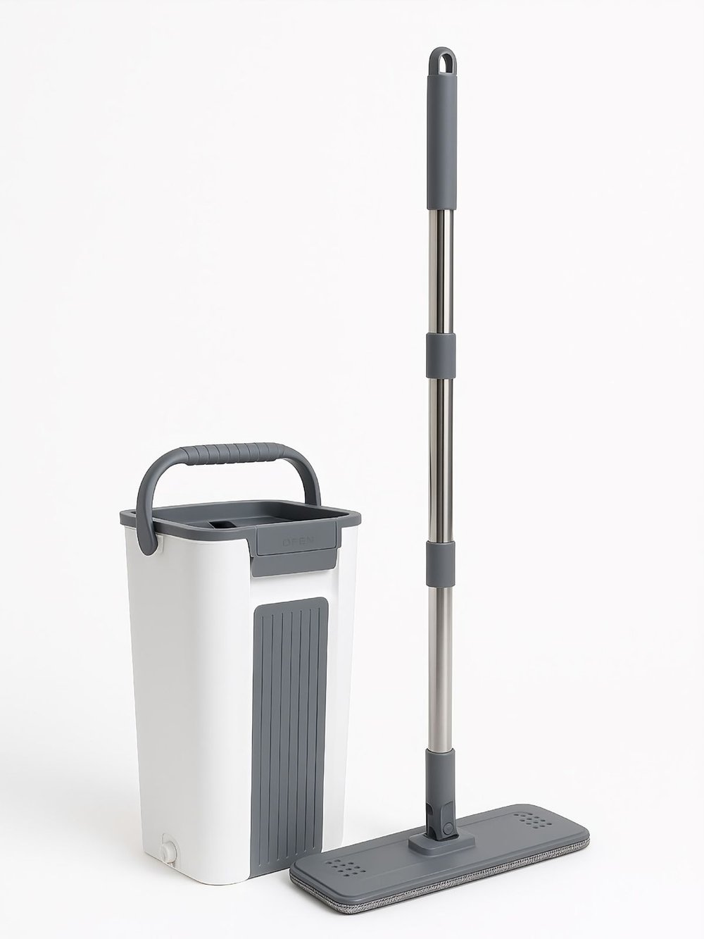 Ведро для мытья полов 5+5л с отжимом на защелках шваброй+2 насадки в комплекте