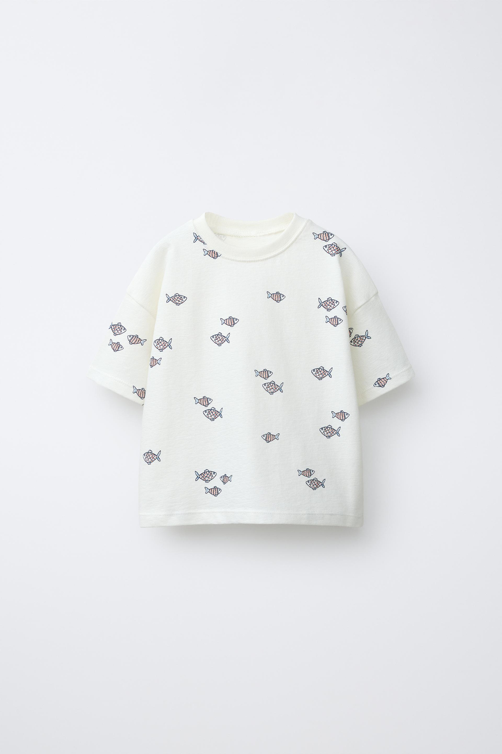 ZARA ФУТБОЛКА С ПРИНТОМ «РЫБЫ», ЭКРЮ