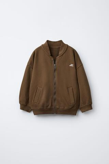 ZARA ФЛИСОВЫЙ БОМБЕР С ЛОГОТИПОМ, СВЕТЛО-КОРИЧНЕВЫЙ