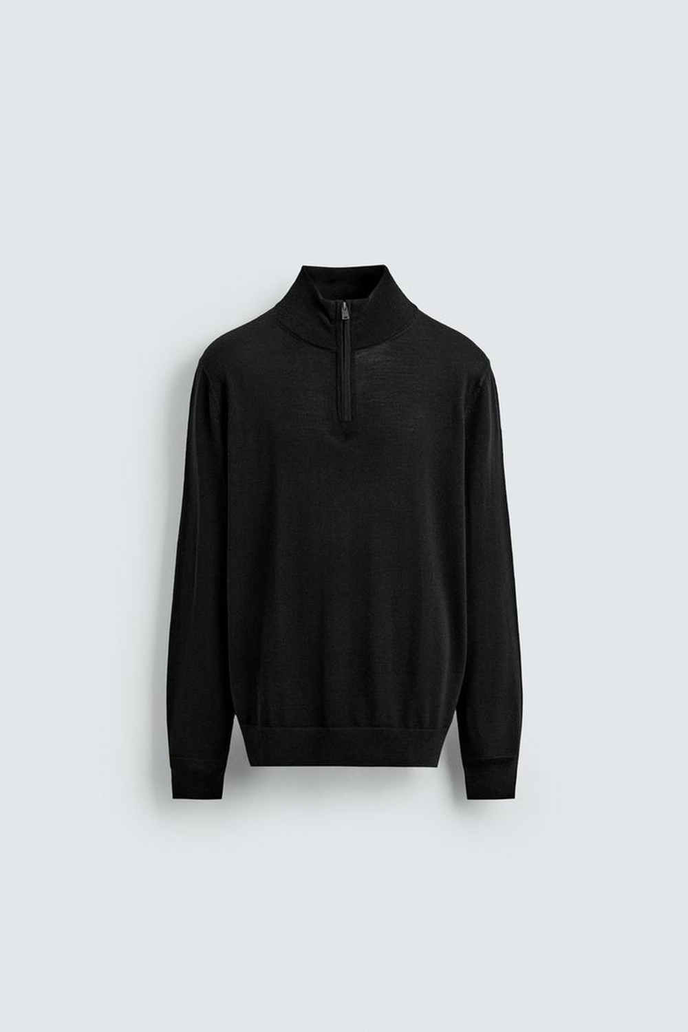 ZARA ШЕРСТЯНОЙ СВИТЕР С ВОРОТНИКОМ НА МОЛНИИ, ЧЕРНЫЙ