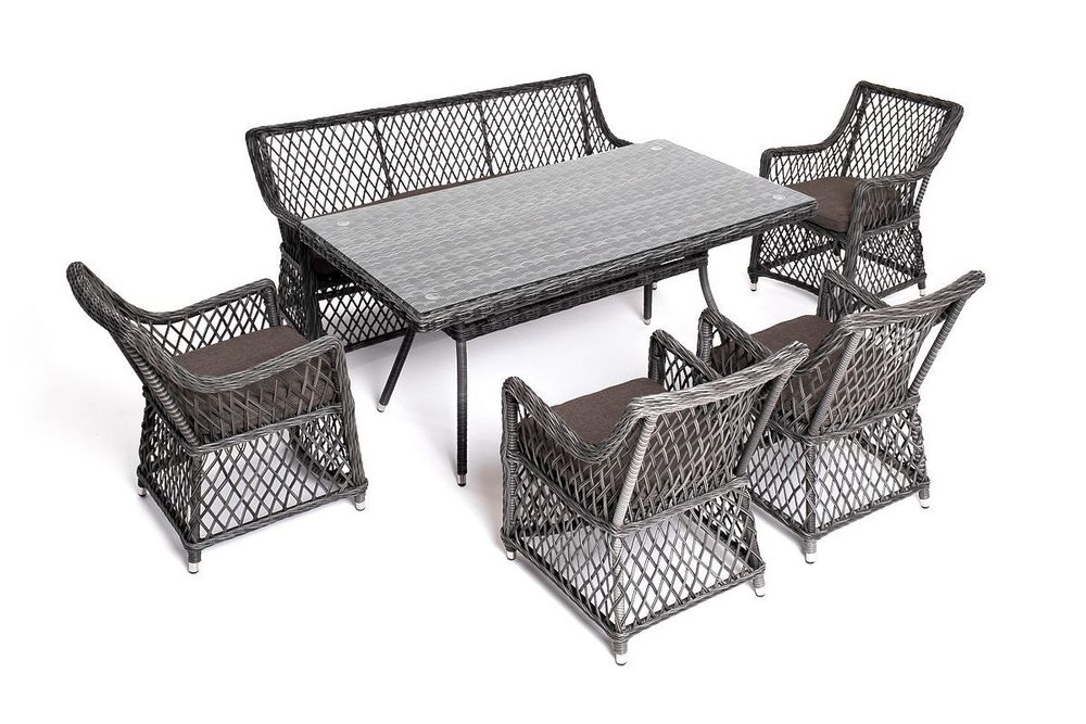 "Катания" обеденная группа плетеная на 6 персон, цвет графит