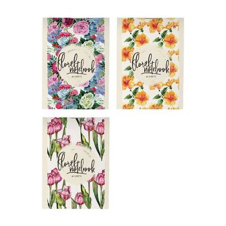 Блокнот А7, 40л, на скрепке, клетка, Альт Цветы, ассорти, 1шт.