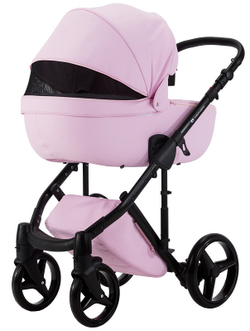 Детская коляска Adamex Luciano Deluxe 2 в 1 Q110-С (РОЗОВ.ЗЕФИР 100% КОЖА-ЧЕРНАЯ РАМА)