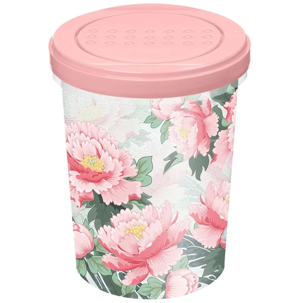 Банка с завинчивающейся крышкой "Asti" 1л с декором "Сад пионов" (розовый)