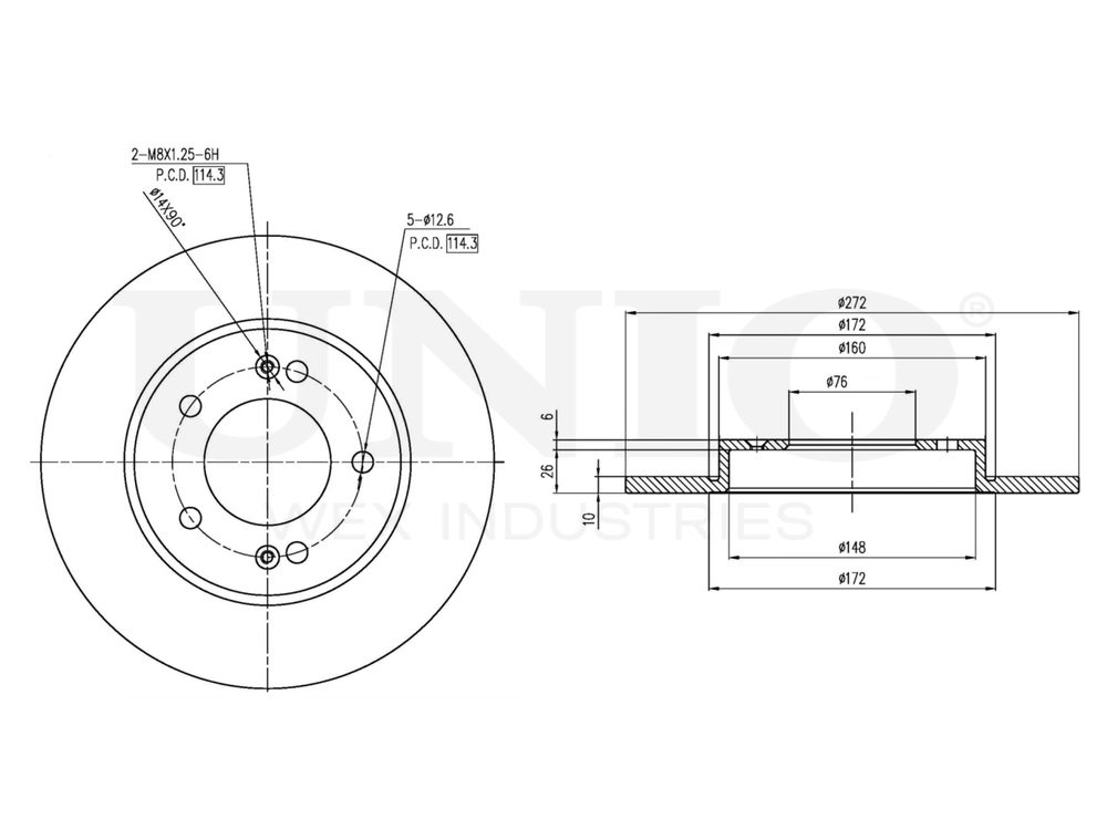Диск тормозной задний UNIO BRD-20216