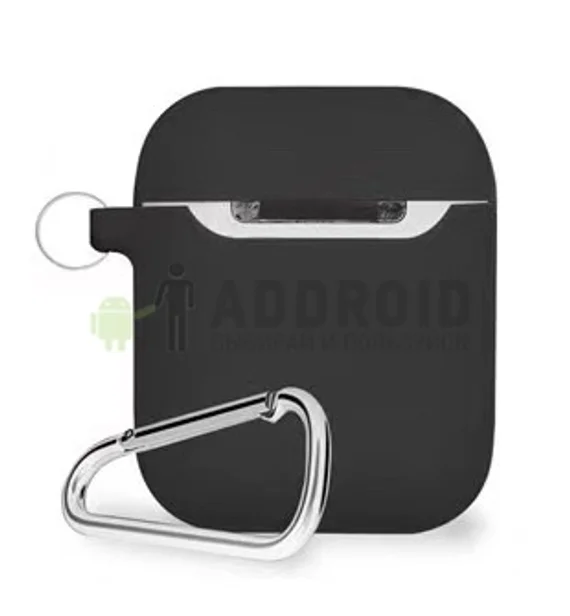 Защитный силиконовый чехол для наушников AirPods Тонкий с карабином black