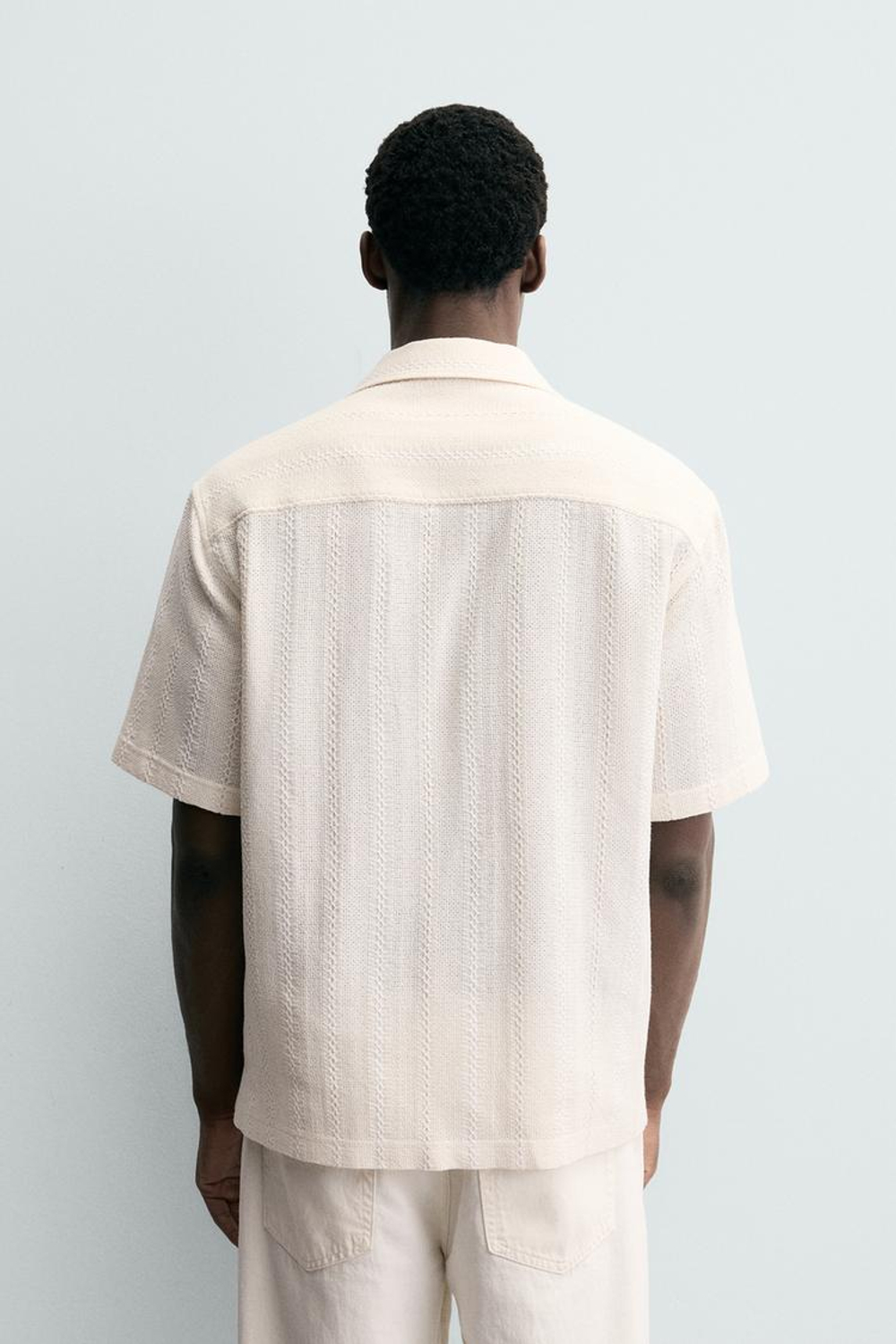 ZARA РУБАШКА ЖАККАРД С ГЕОМЕТРИЧЕСКИМ УЗОРОМ, ЭКРЮ