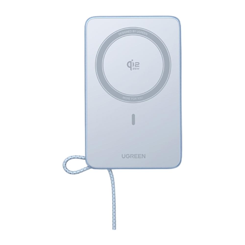 Внешний аккумулятор MagSafe со встроенным кабелем Ugreen MagFlow (Qi2.2) (10000 мА·ч) (PB773) Беспроводная зарядка: Qi 25 Вт. Проводная зарядка: USB-C, встроенный кабель USB-C. Сертификация Qi2. Есть дисплей, поддержка PD 3.0, QC 3.0, PPS, AFC, SCP и FCP.