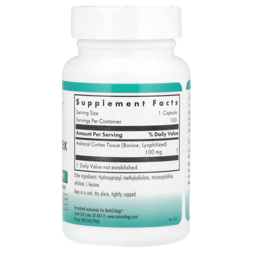 Nutricology, натуральная вытяжка из коры надпочечной железы, 100 растительных капсул