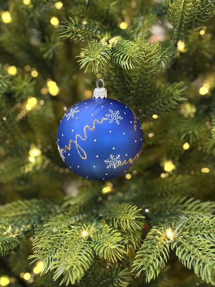 Стеклянный шар С Новым годом 80 мм., синий, стекло, Ёлочка (С89/3)