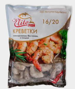КРЕВЕТКИ ELITE FISH ЭКОНОМ 16/20 Б/Г В ПАНЦИРЕ И ГЛАЗУРИ 1КГ