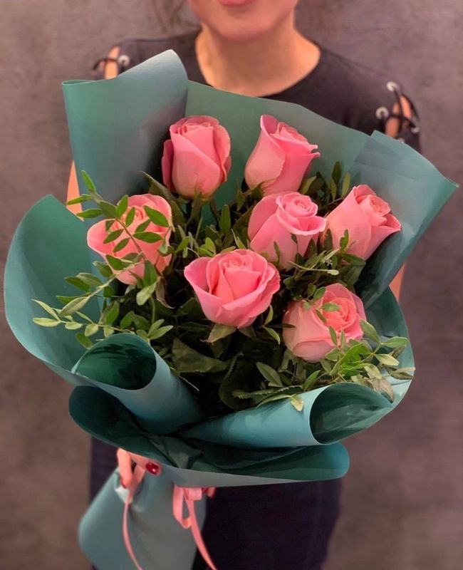Букет из 7 голландских роз 70 см ( цвет роз на выбор) #2059